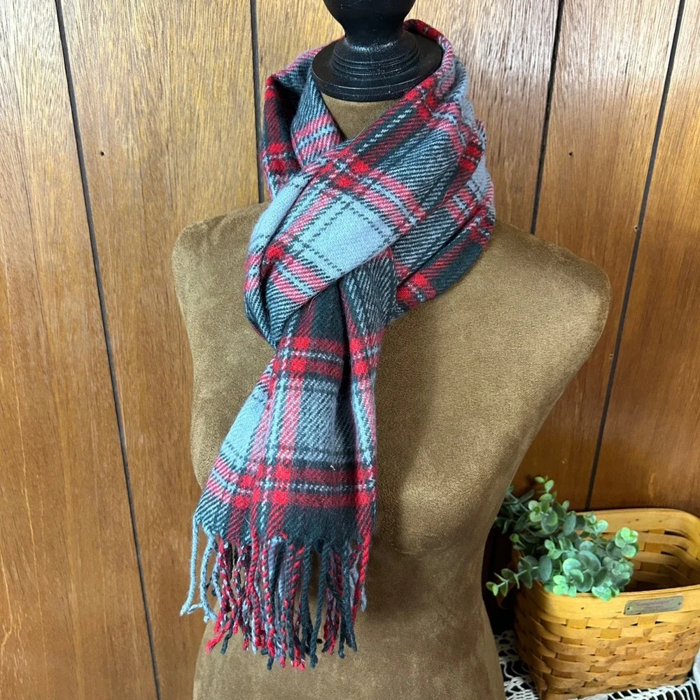 Classic Plaid Scarf Red Grey‎ Black Fringe Winter Warm Fashion Accessory